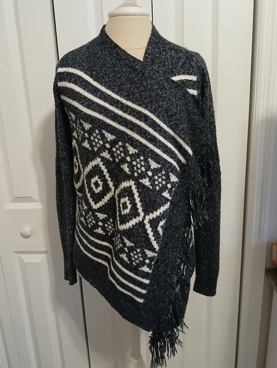 Ladies Like New Hollister Aztec Cascade Open Front Fringe Hi Low Sweater Medium - Picture 4 of 6
